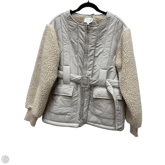 Coat Faux Fur & Sherpa By Line & Dot In Cream & Grey, Size: M