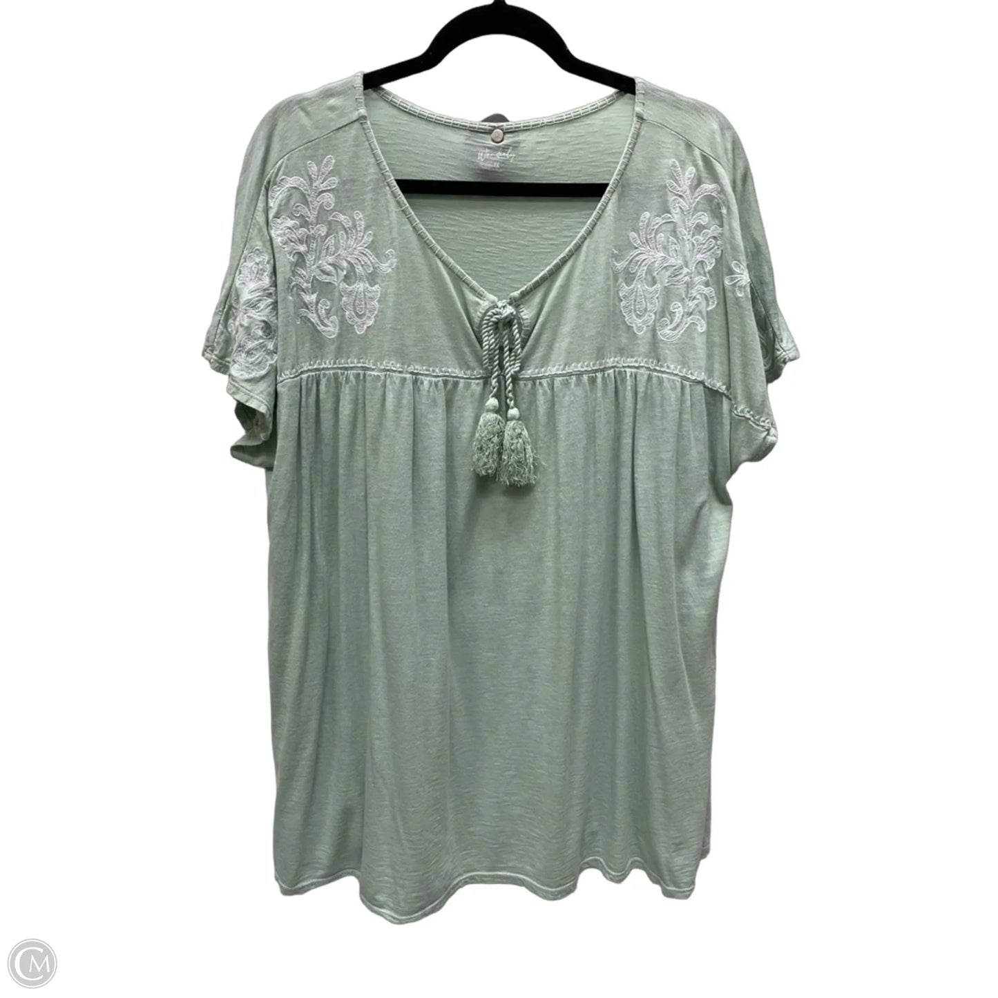 Top Short Sleeve By Wonderly In Green & White, Size: 1x