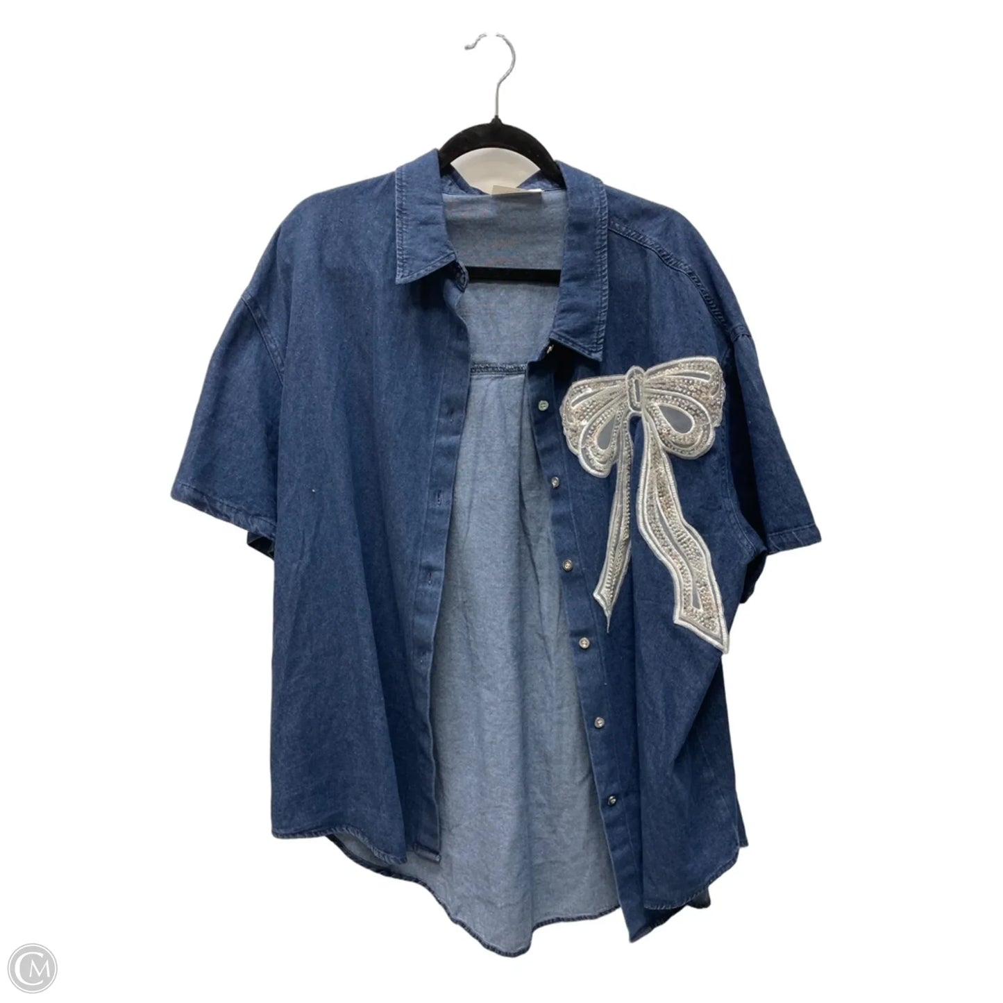 Tunic Short Sleeve By Clothes Mentor In Blue Denim, Size: 1x