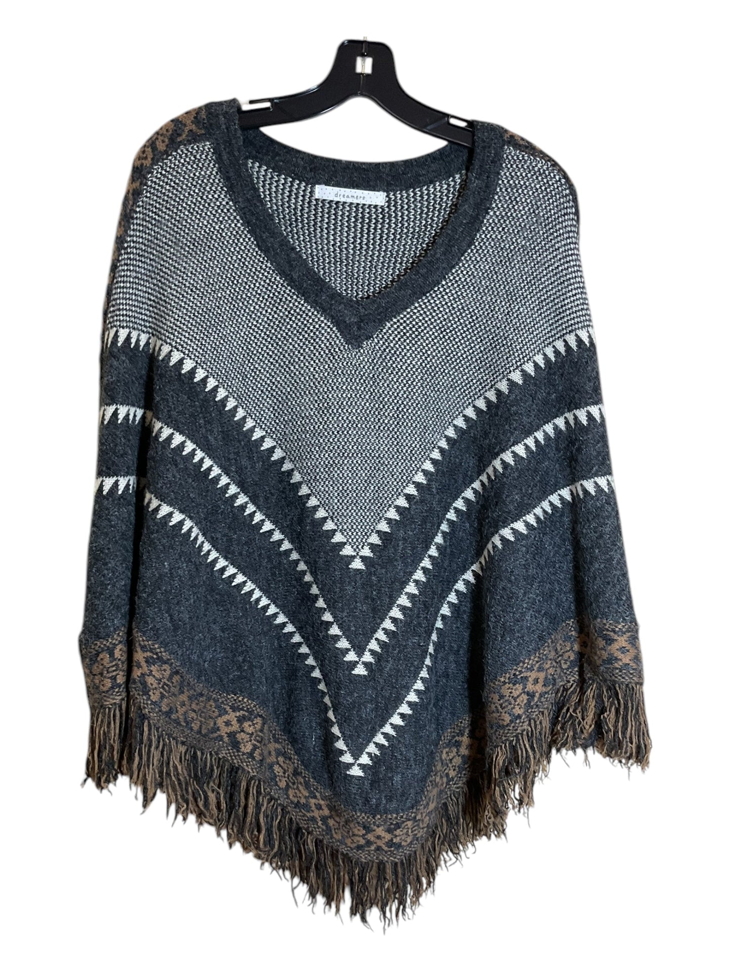 Poncho By Dreamers In Black & Grey, Size: Osfm