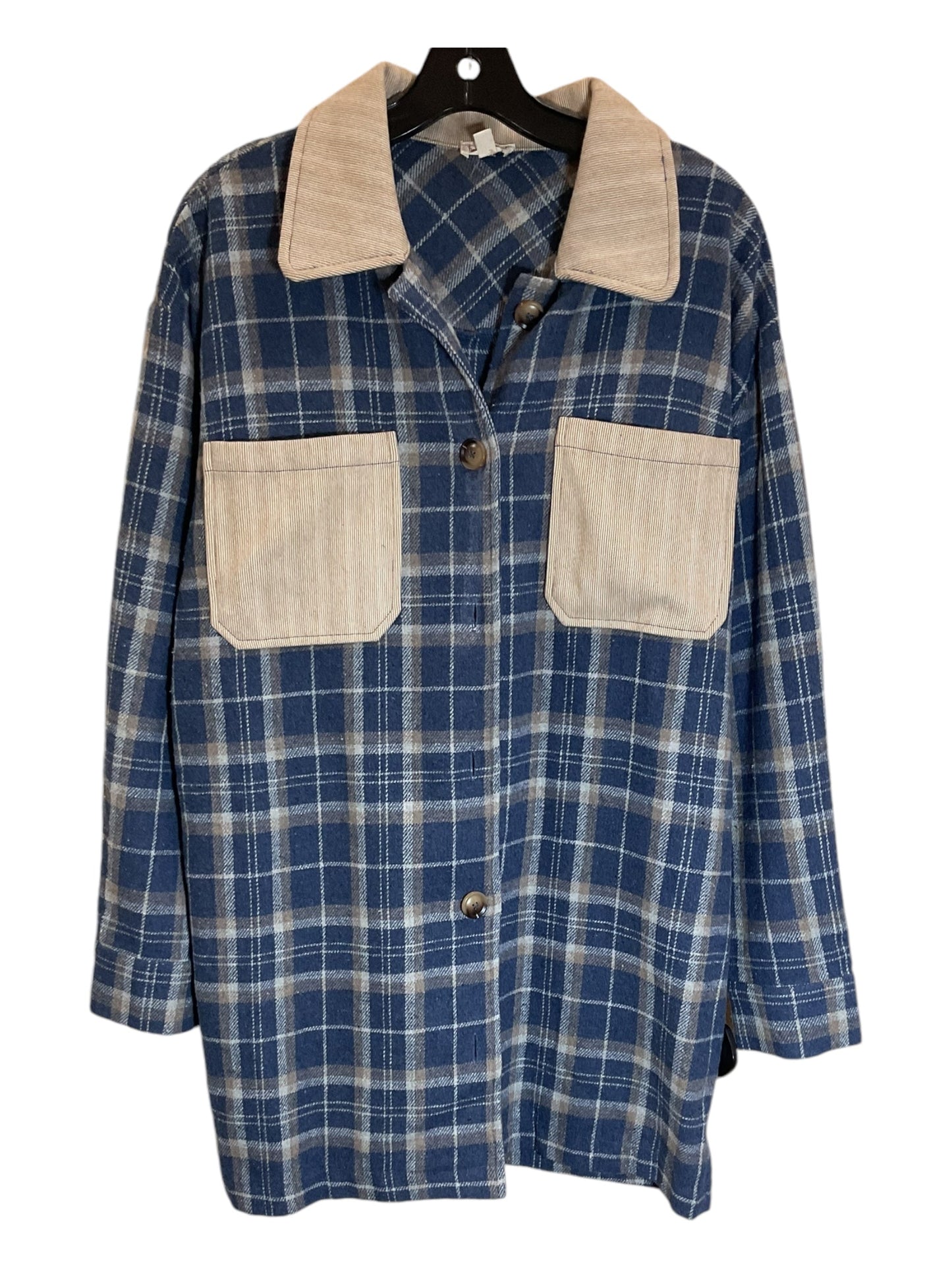 Jacket Shirt By Hem & Thread In Blue, Size: M