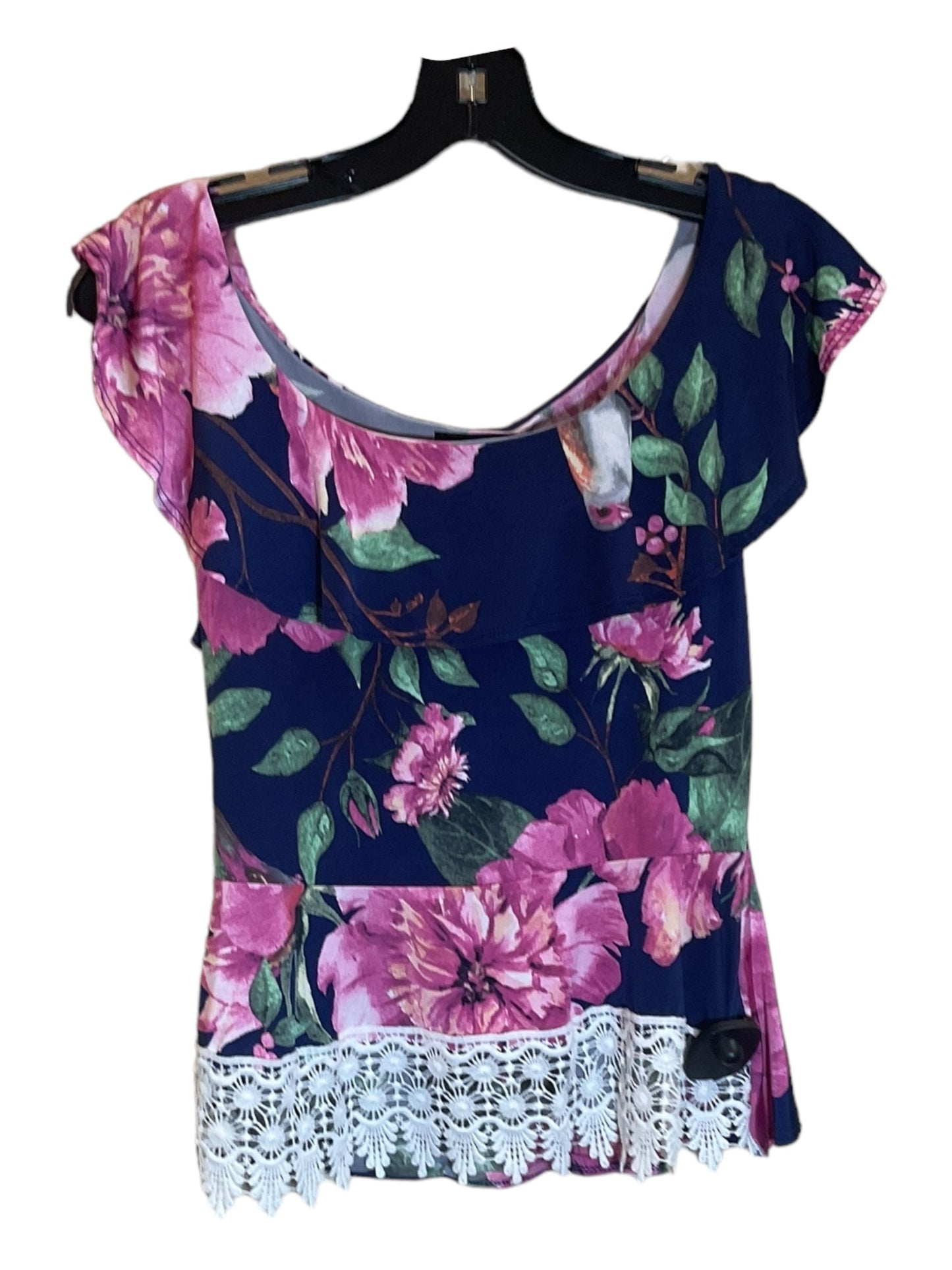 Floral Print Top Short Sleeve Clothes Mentor, Size M