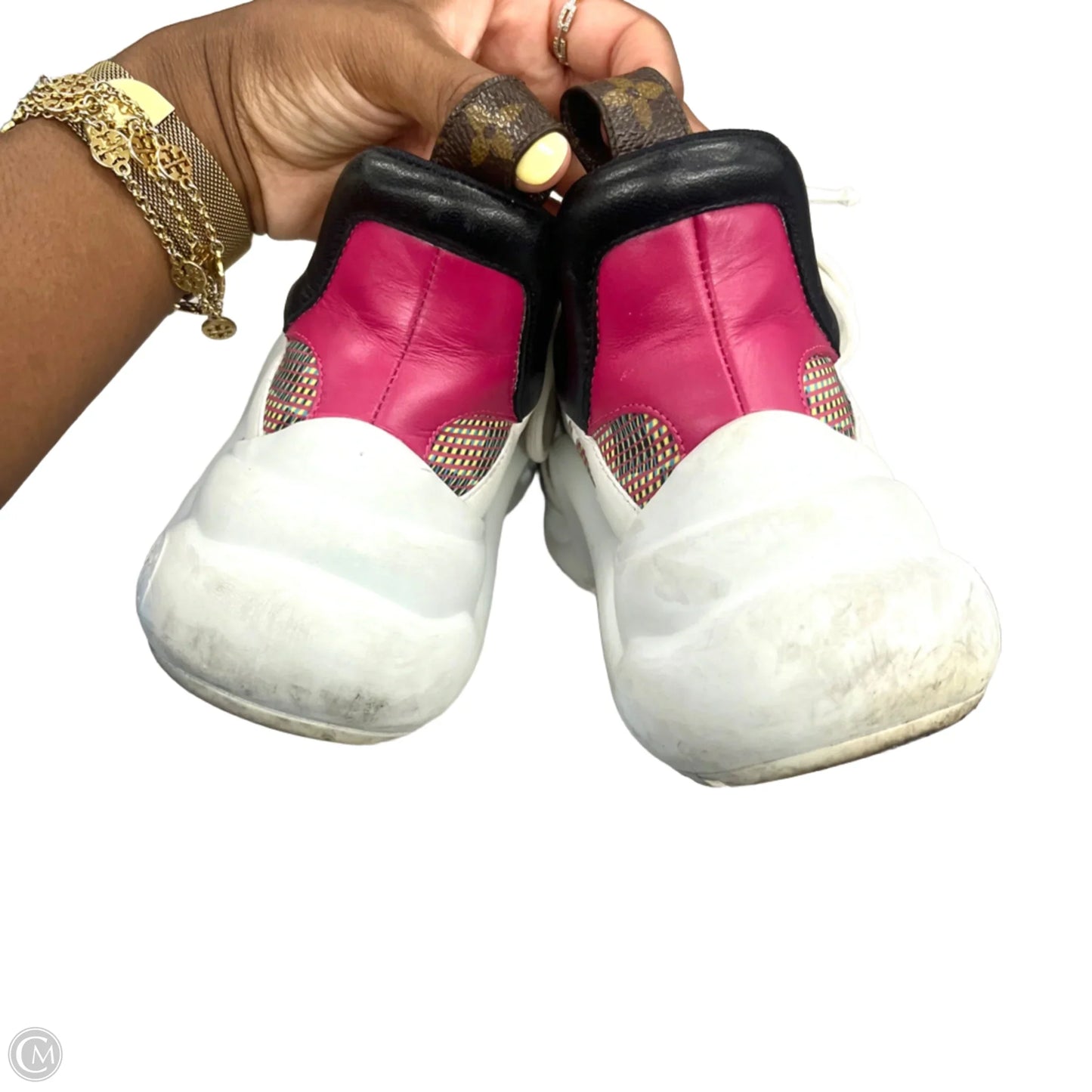 Shoes Luxury Designer By Louis Vuitton In Pink & White, Size: 6.5
