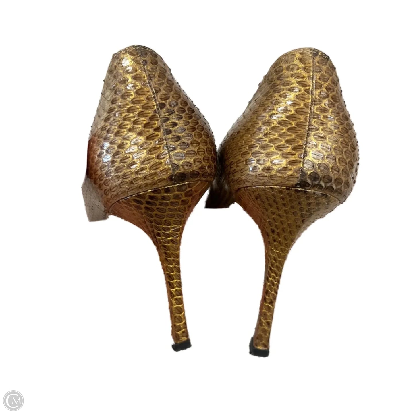 Sandals Luxury Designer By Manolo Blahnik In Gold, Size: 7.5