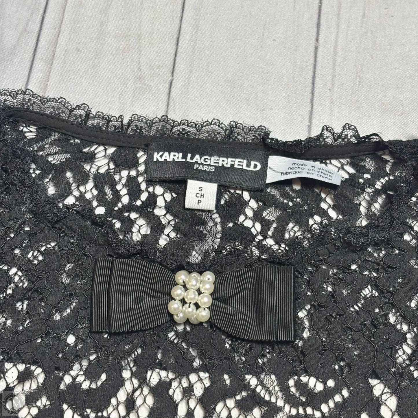 Top Long Sleeve Designer By Karl Lagerfeld In Black & Cream, Size: S
