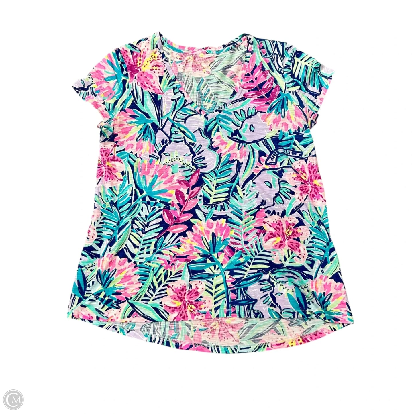 Top Short Sleeve Designer By Lilly Pulitzer In Blue & Purple, Size: S
