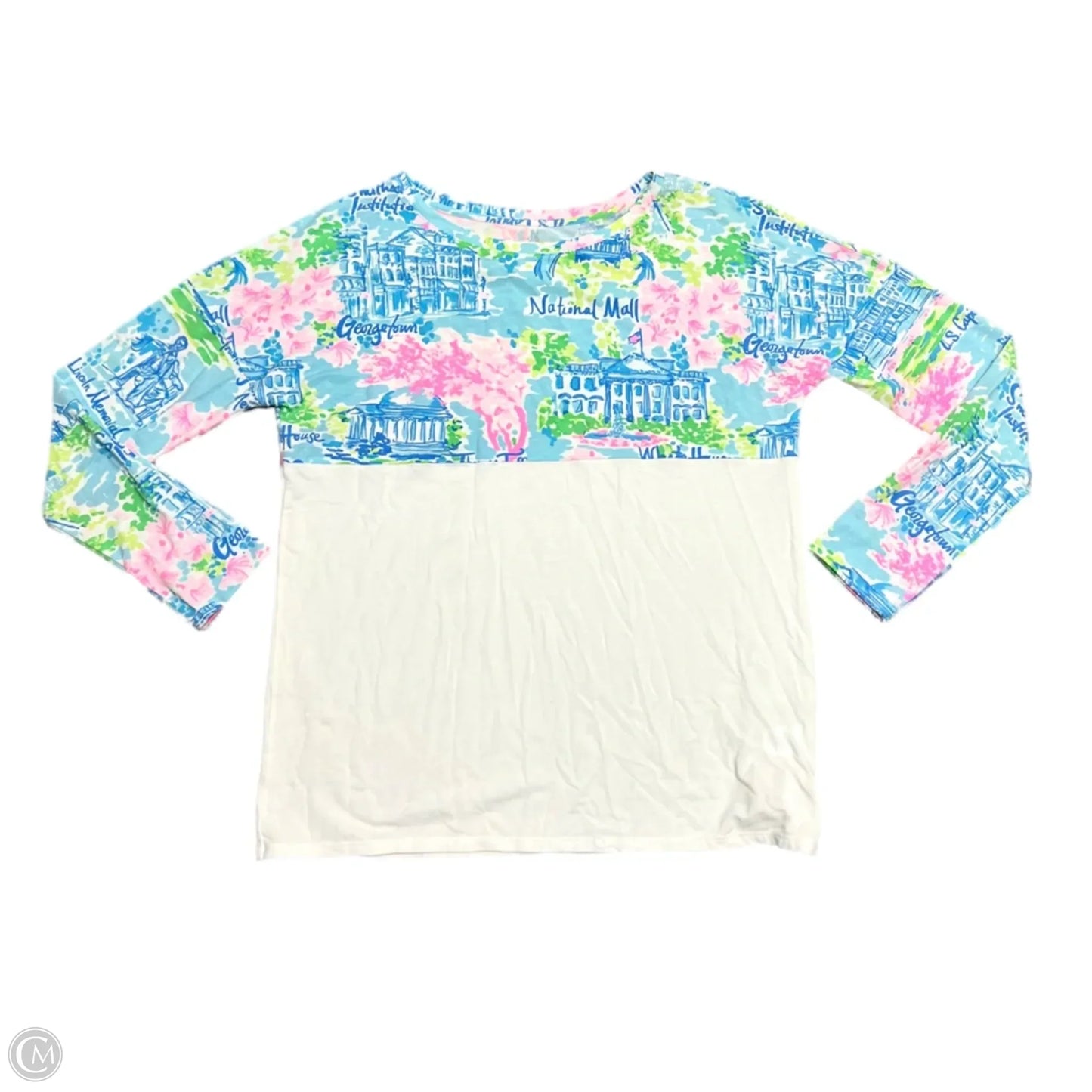 Top Long Sleeve Designer By Lilly Pulitzer In Blue & White, Size: S