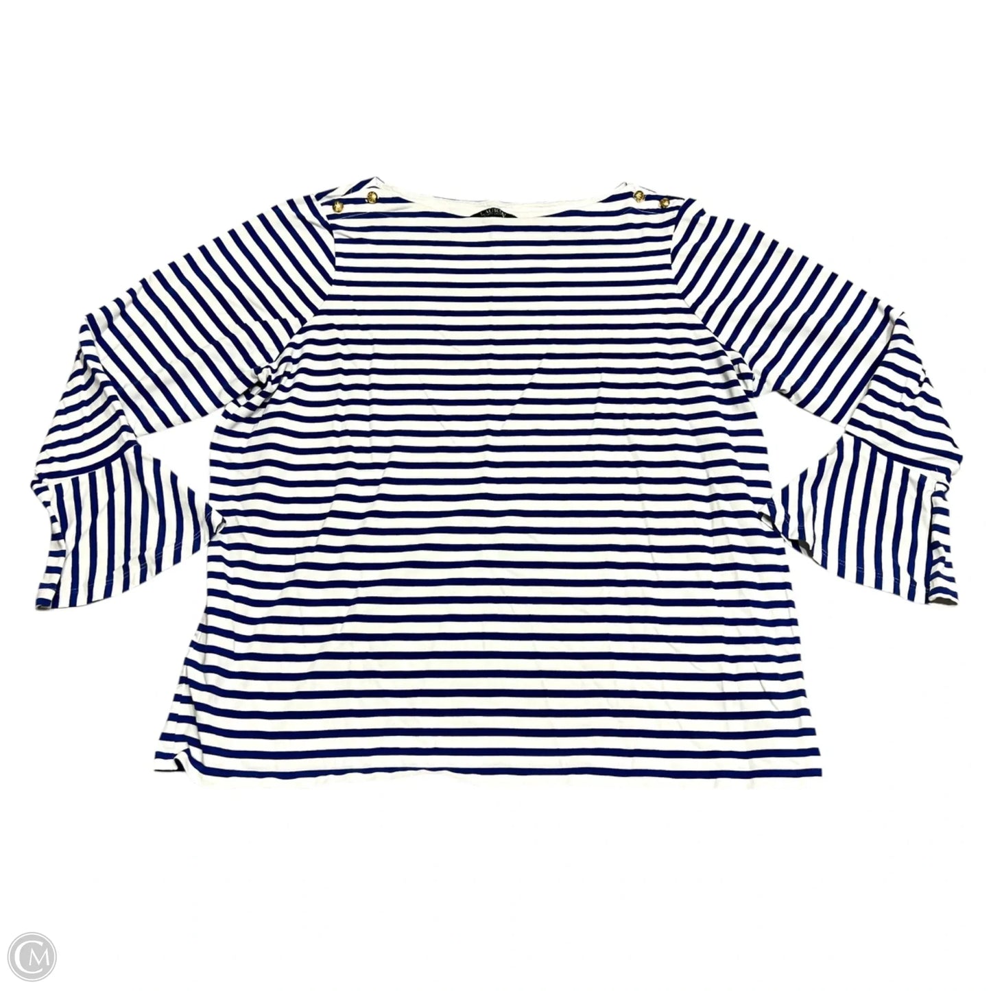 Top Long Sleeve By Lauren By Ralph Lauren In Blue & White, Size: 2x