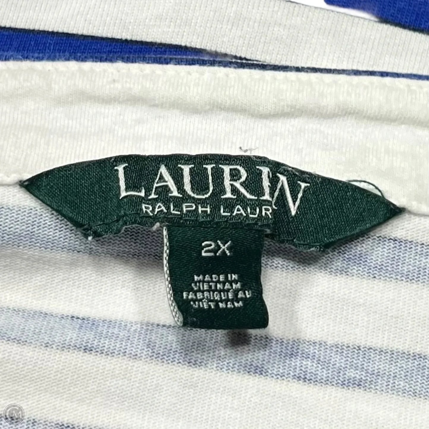 Top Long Sleeve By Lauren By Ralph Lauren In Blue & White, Size: 2x