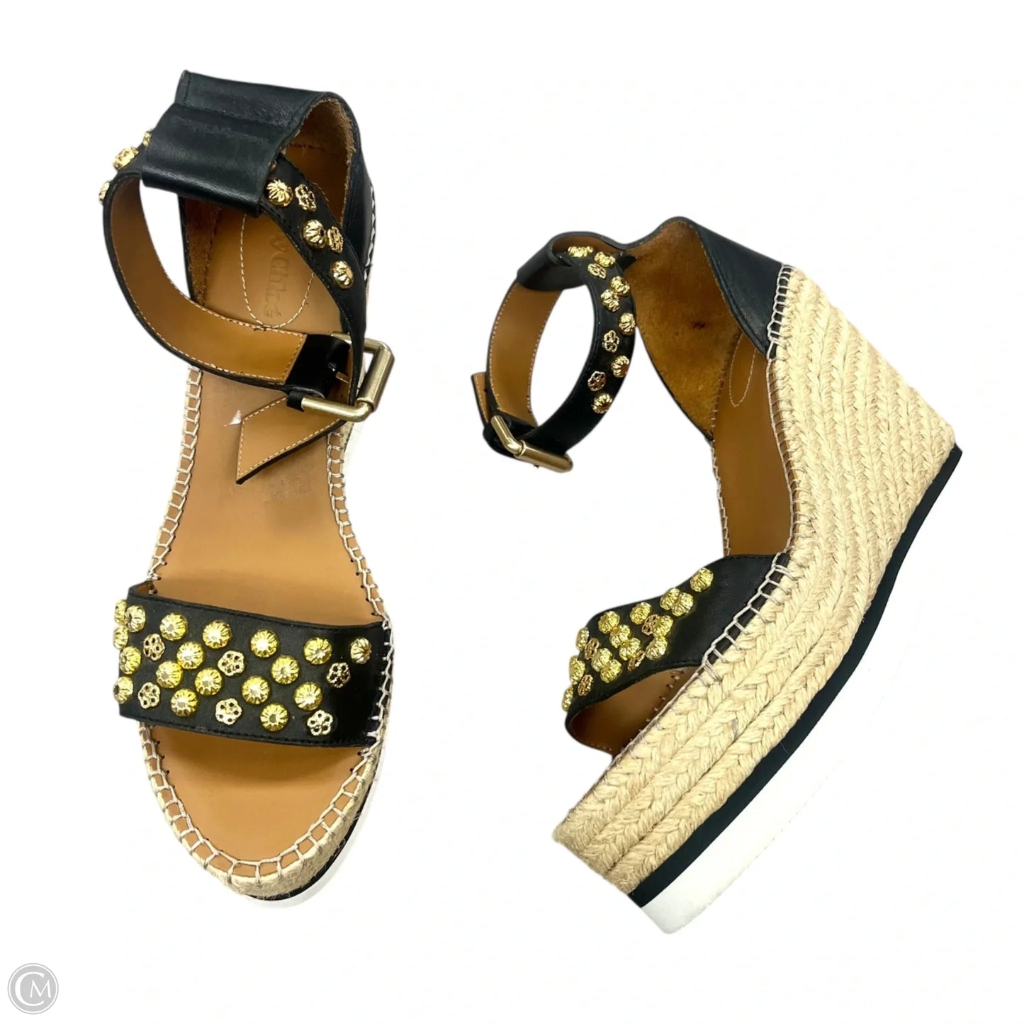 Sandals Designer By See By Chloe In Black & Gold, Size: 10.5
