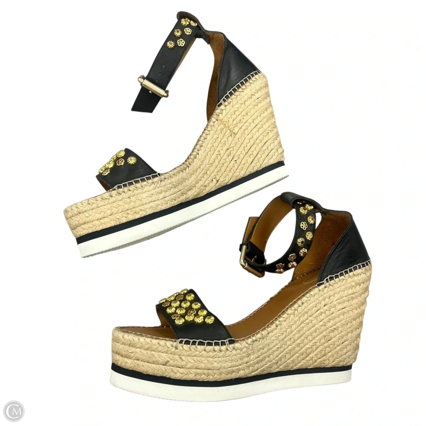 Sandals Designer By See By Chloe In Black & Gold, Size: 10.5