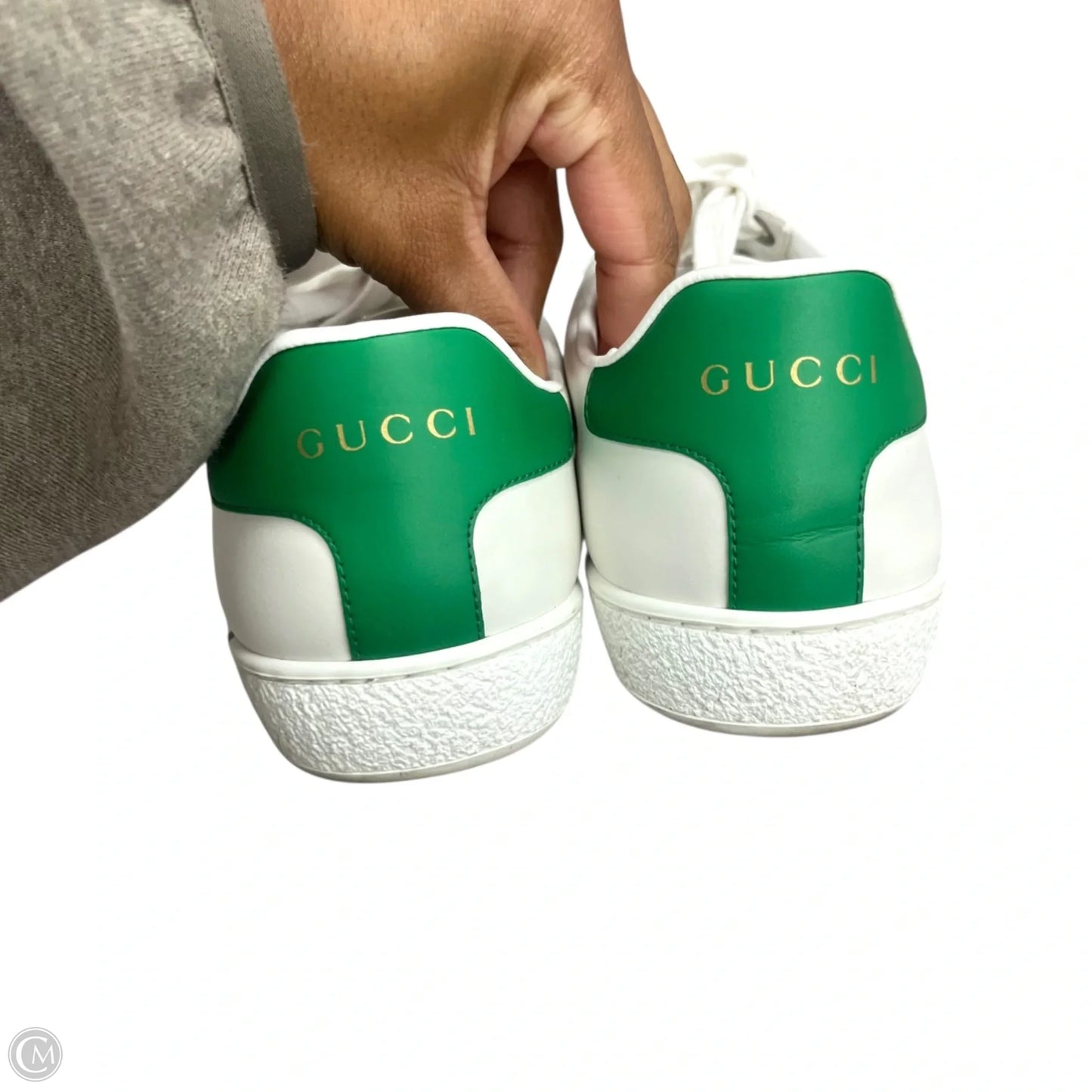 Shoes Luxury Designer By Gucci In Green & White, Size: 5
