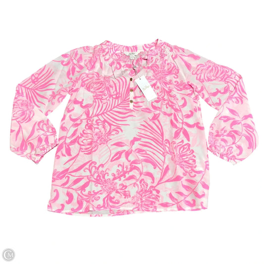 Top Long Sleeve Designer By Lilly Pulitzer In Pink & White, Size: S
