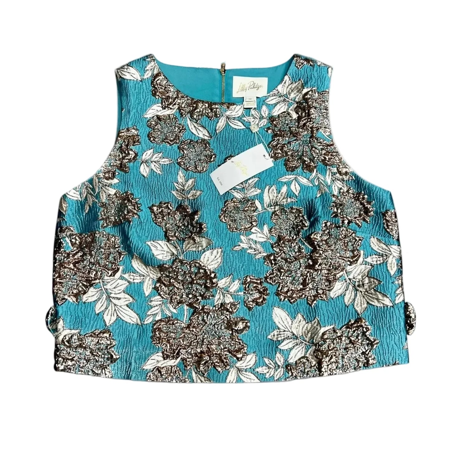 Top Sleeveless Designer By Lilly Pulitzer In Blue & Gold, Size: M