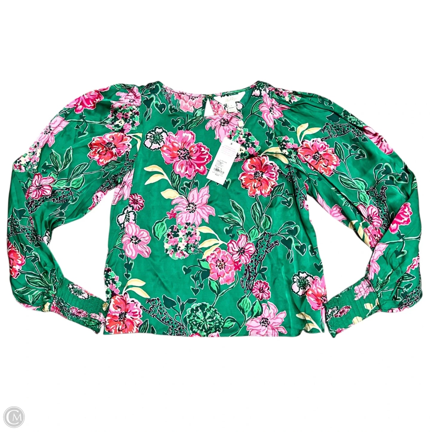 Top Long Sleeve Designer By Lilly Pulitzer In Green & Pink, Size: S
