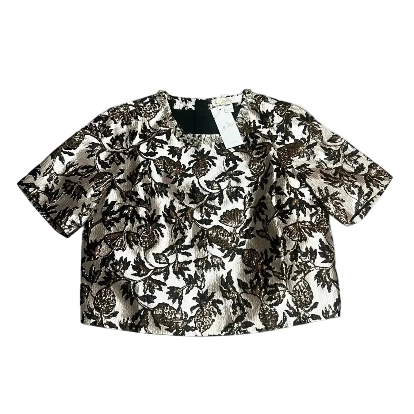 Top Short Sleeve Designer By Lilly Pulitzer In Black & Gold, Size: Xs