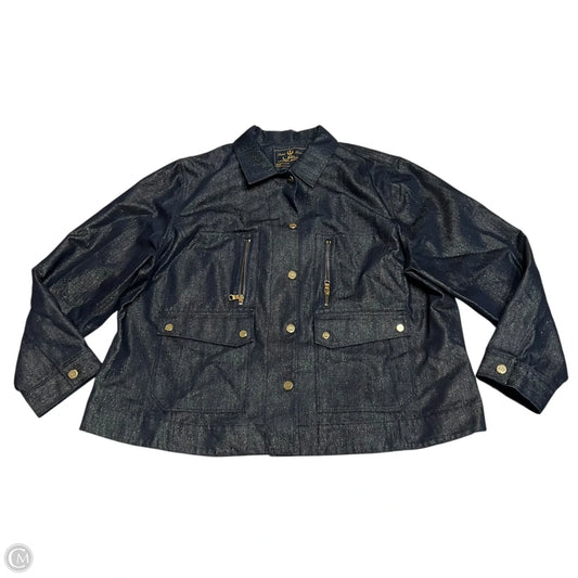 Jacket Denim By Lauren Jeans Co In Blue & Gold, Size: 3x