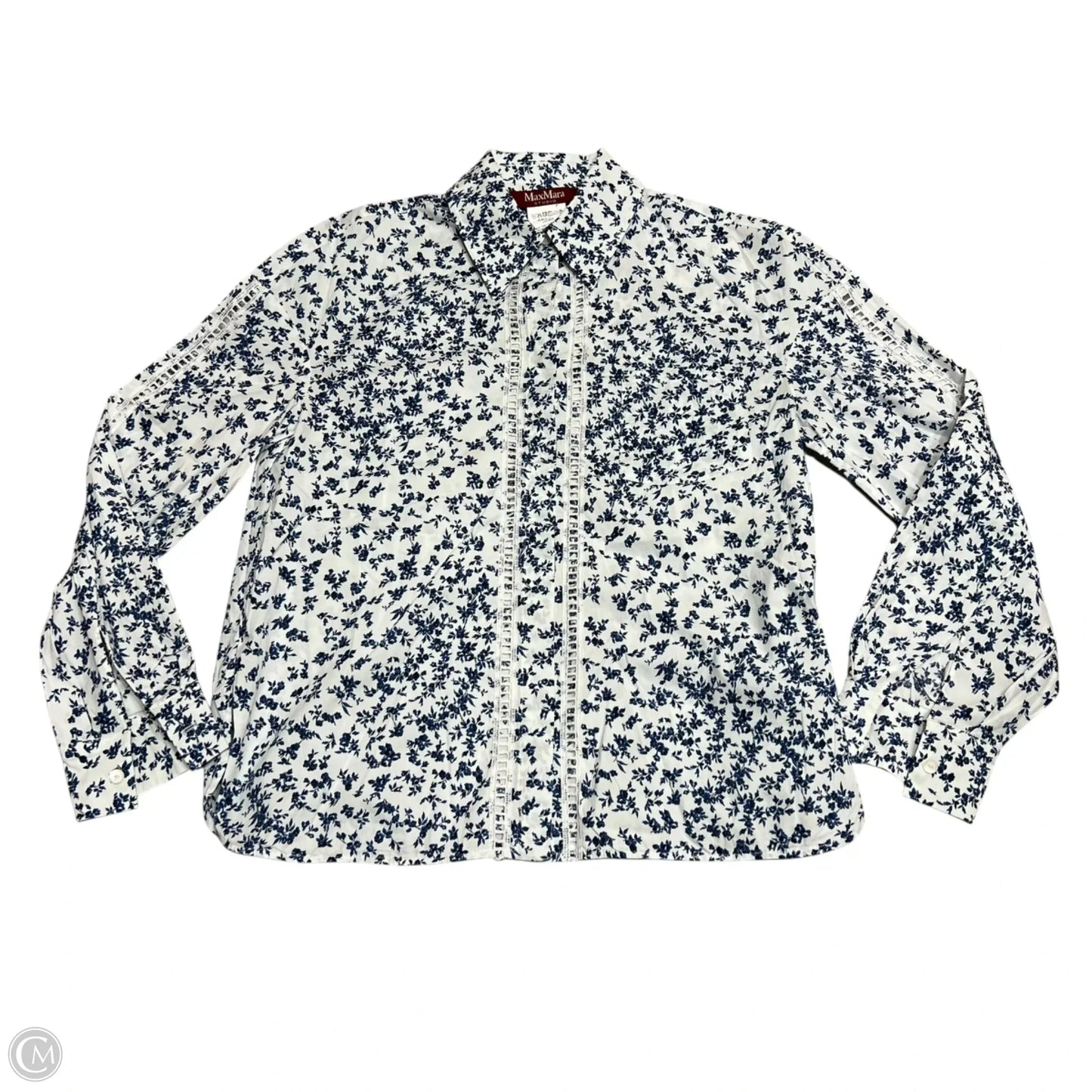Top Long Sleeve Designer By Max Mara In Blue & White, Size: Xs