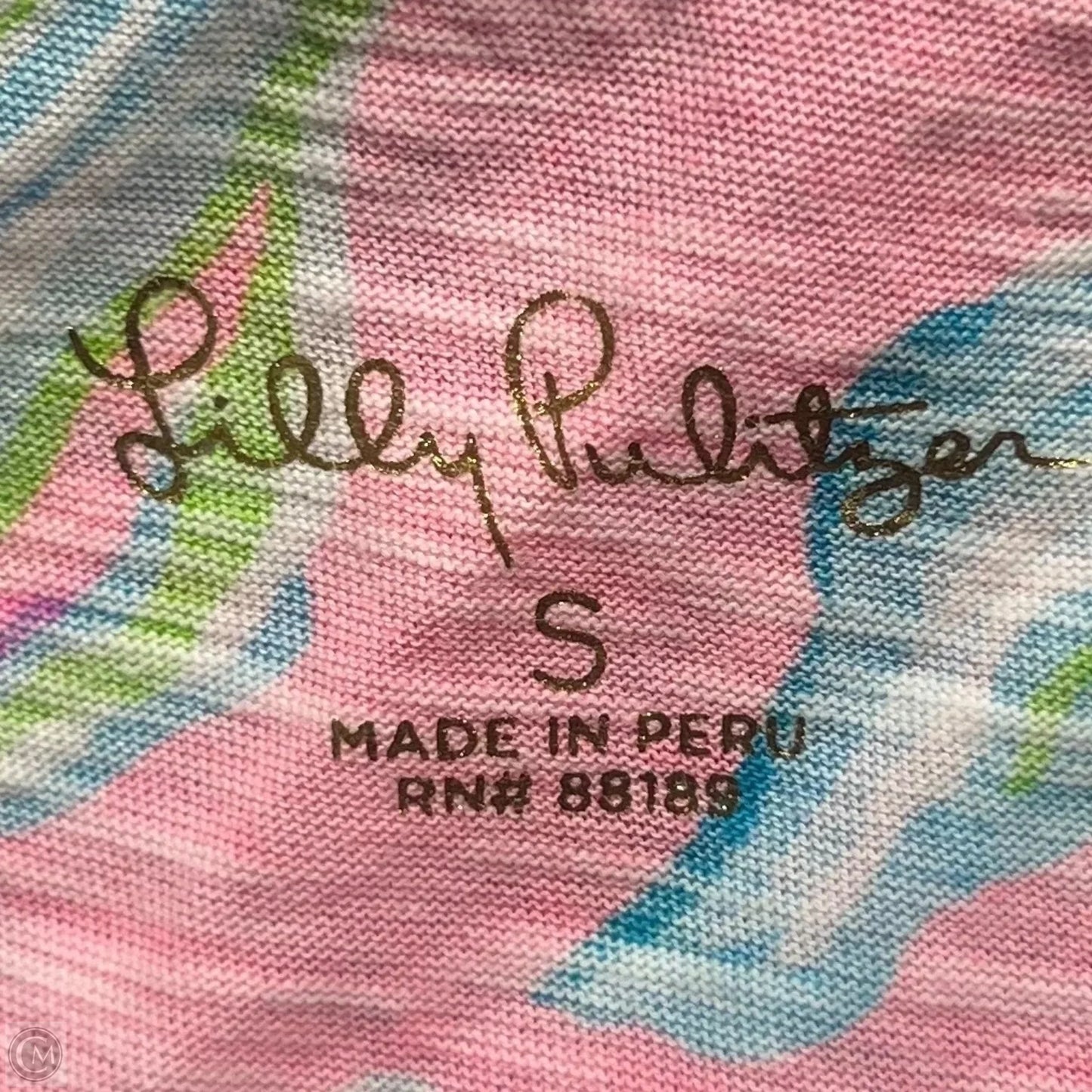 Top Short Sleeve Designer By Lilly Pulitzer In Blue & Pink, Size: S