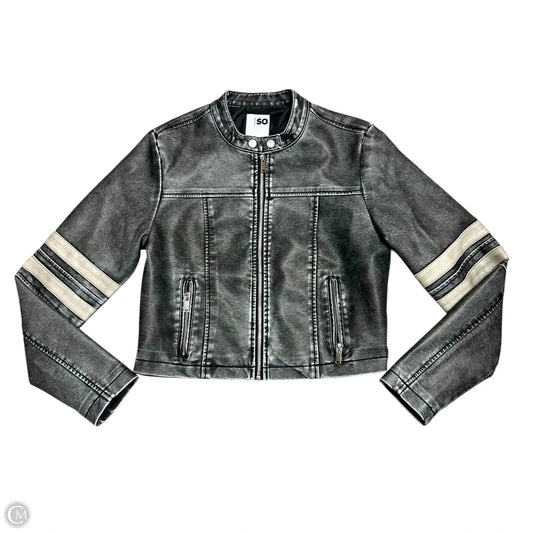 Jacket Moto By So In Grey & Tan, Size: S