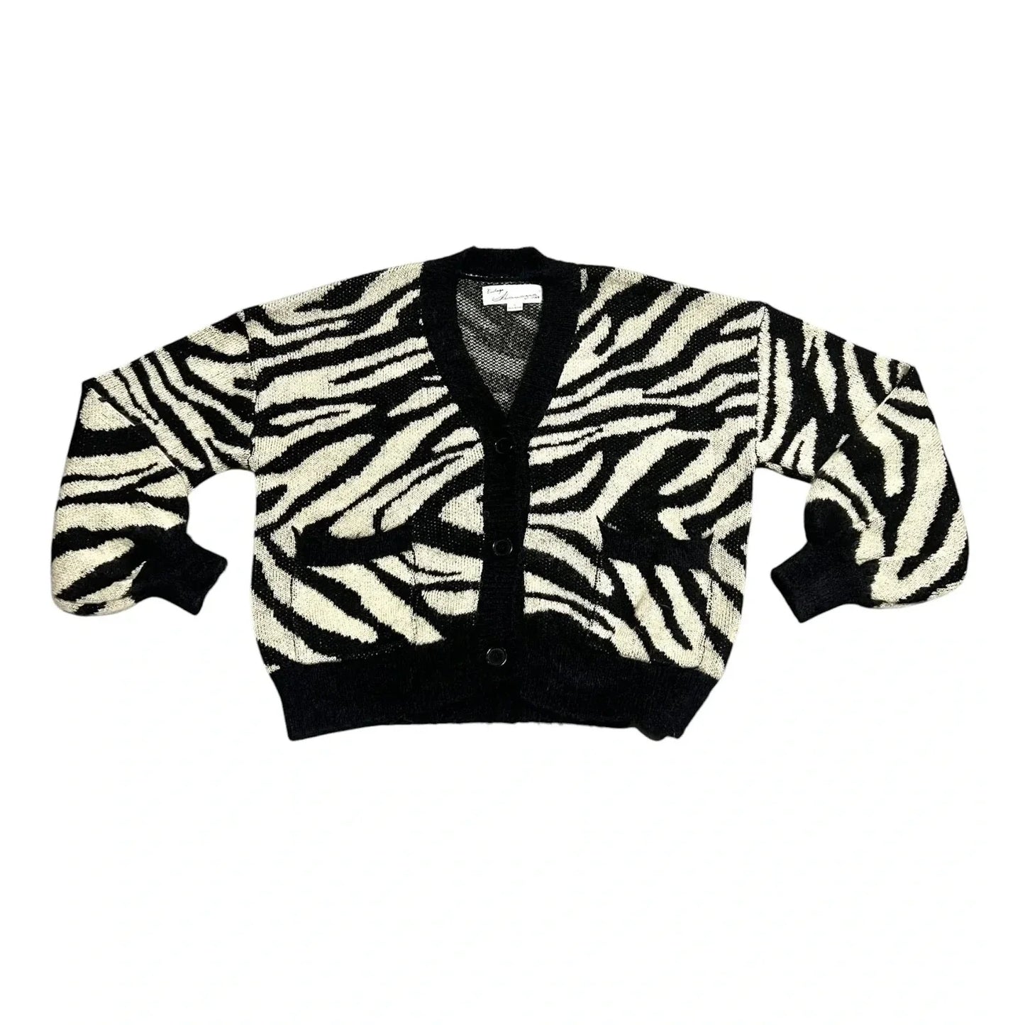 Sweater Cardigan By Vintage Havana In Black & Cream, Size: S