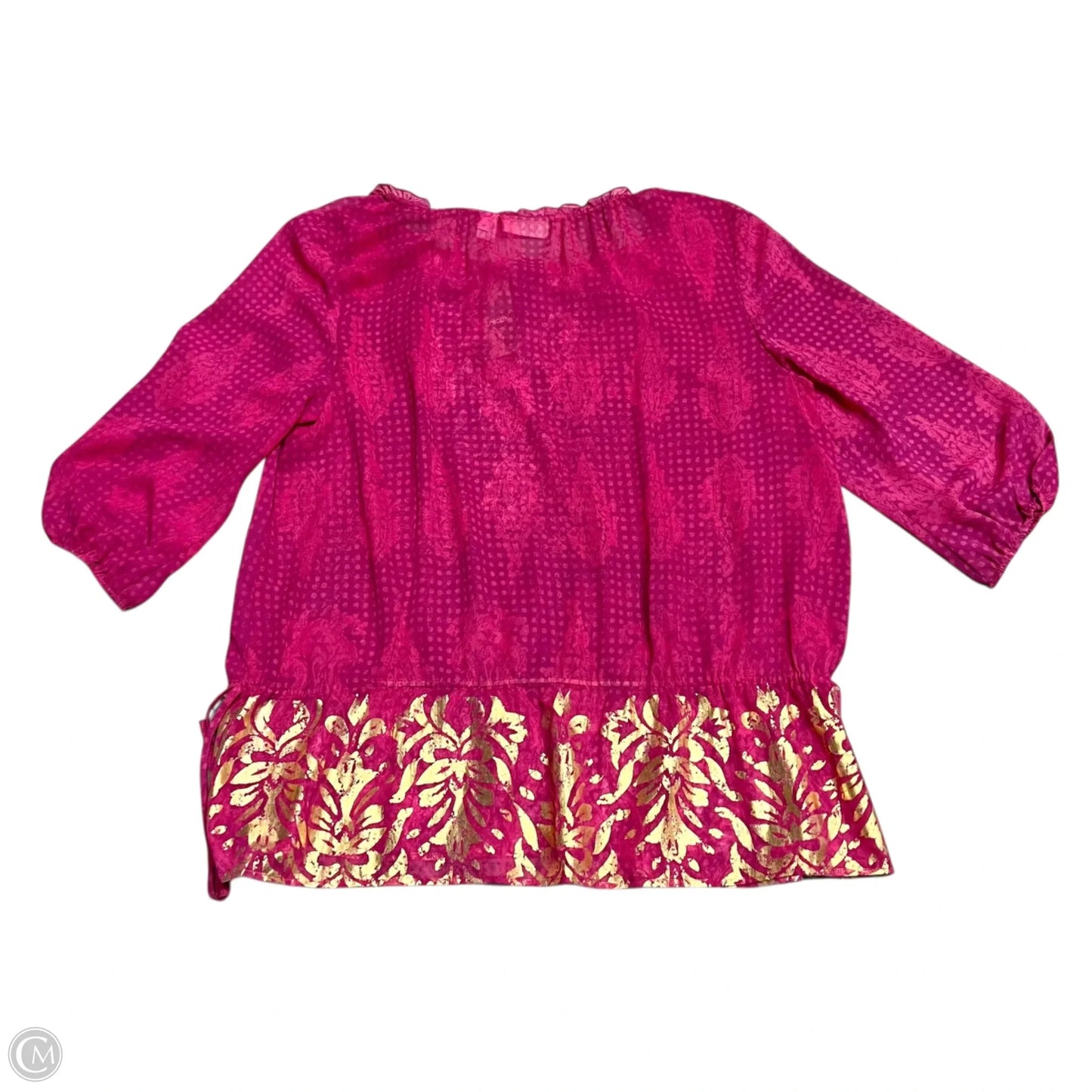 Top Short Sleeve By Chicos In Gold & Pink, Size: Xl
