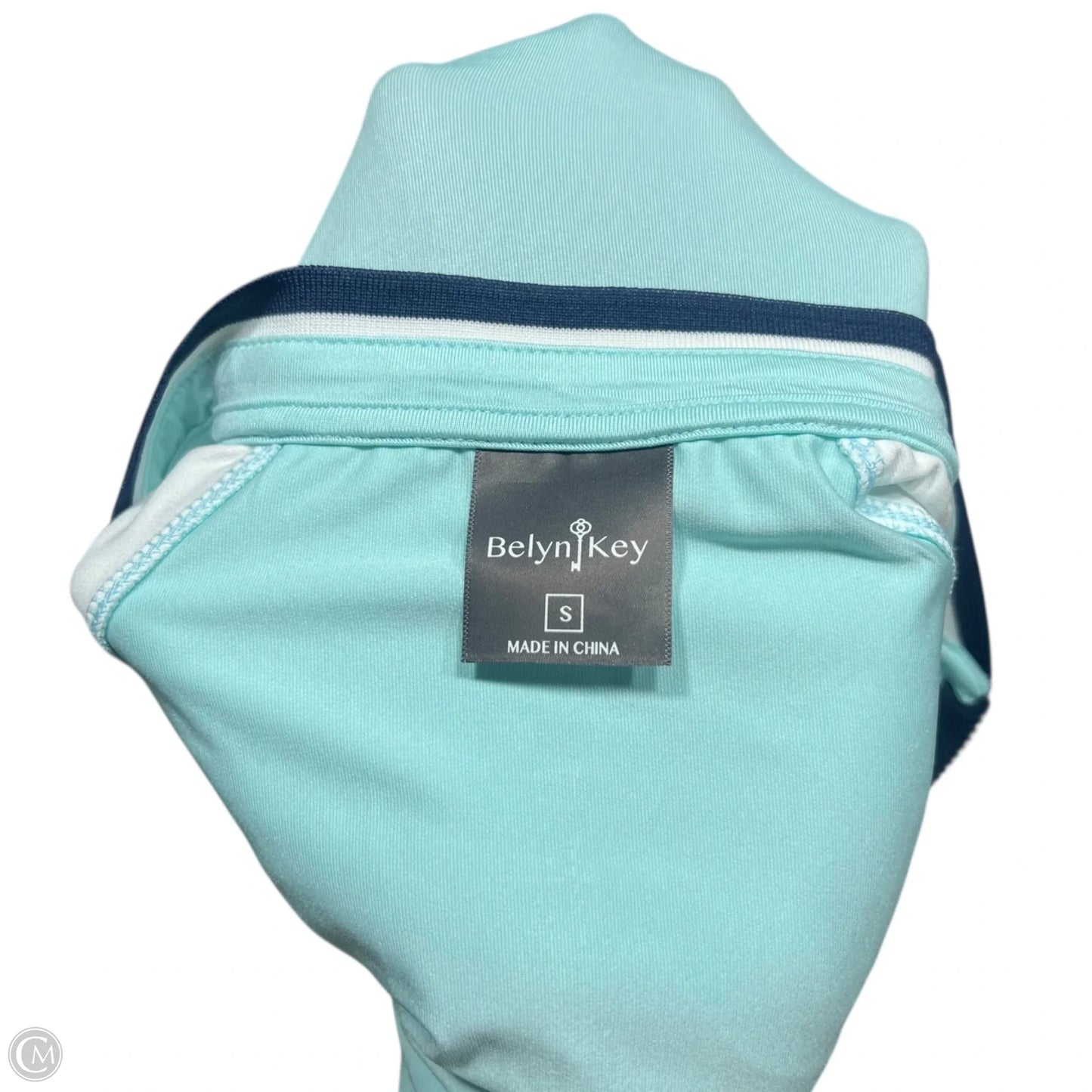 Athletic Top Long Sleeve Collar By Belyn Key In Blue & White, Size: S