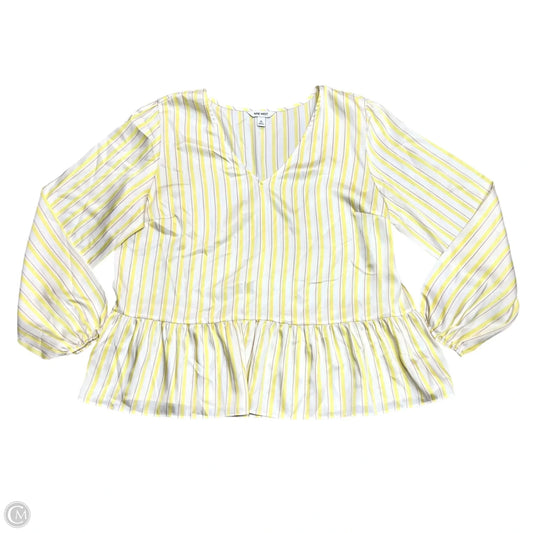 Top Long Sleeve By Nine West In White & Yellow, Size: Xl