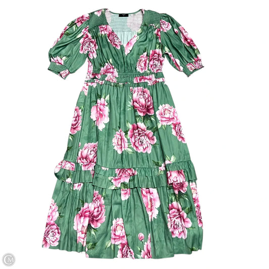 Dress Casual Maxi By Tahari In Green & Pink, Size: M