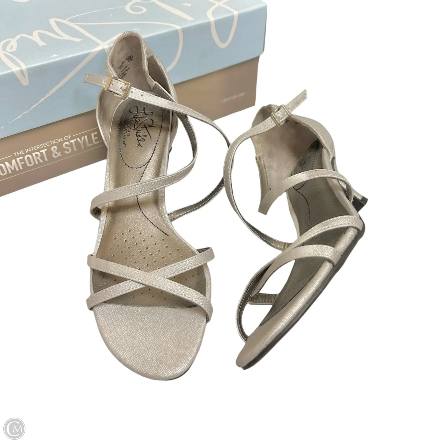 Sandals Heels Kitten By Life Stride In Silver, Size: 8