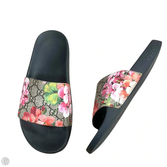 Sandals Luxury Designer By Gucci In Floral Print, Size: 9.5