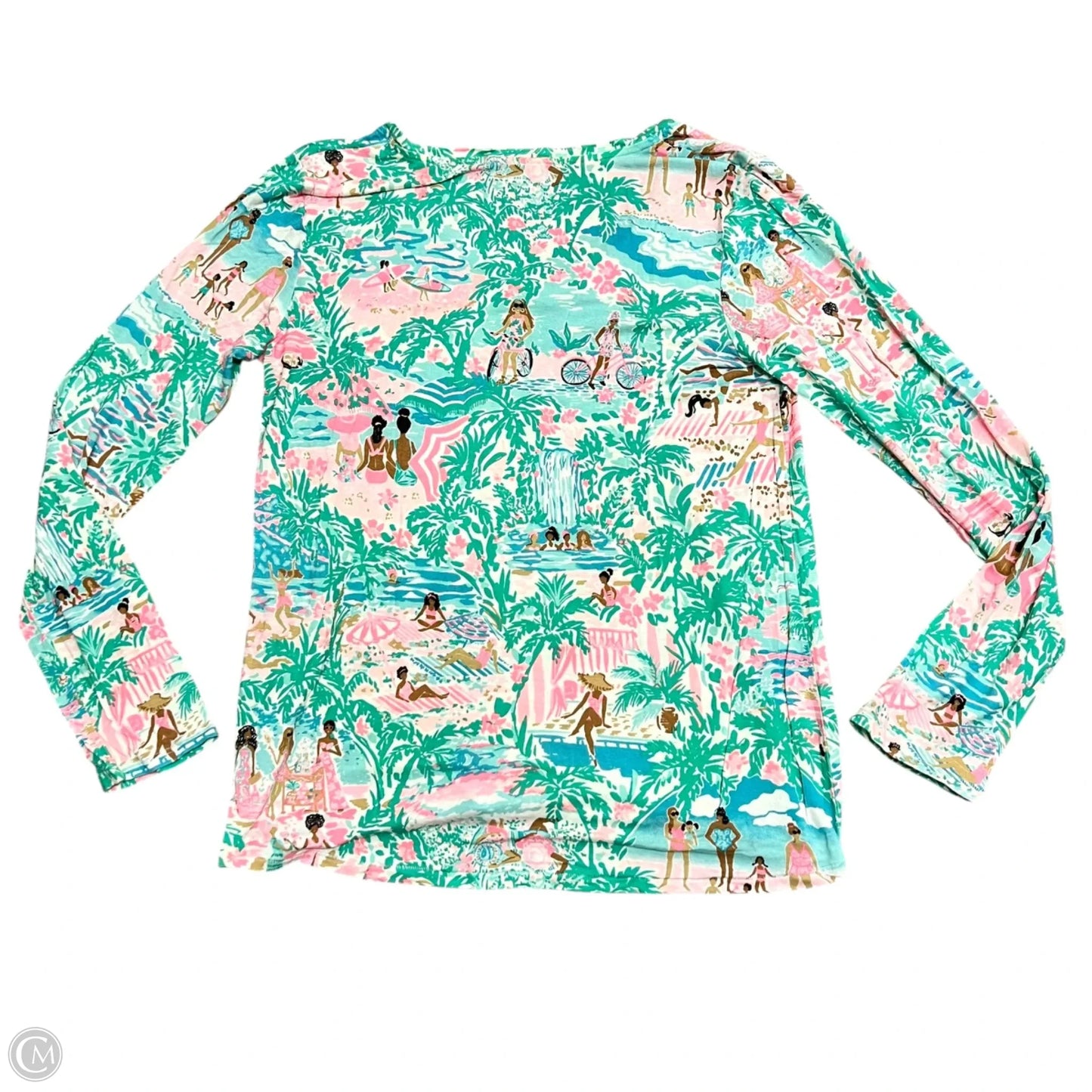 Top Long Sleeve Designer By Lilly Pulitzer In Green & Pink, Size: M