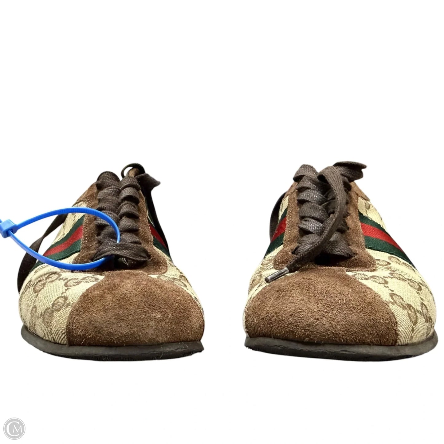 Shoes Luxury Designer By Gucci In Brown & Green, Size: 7
