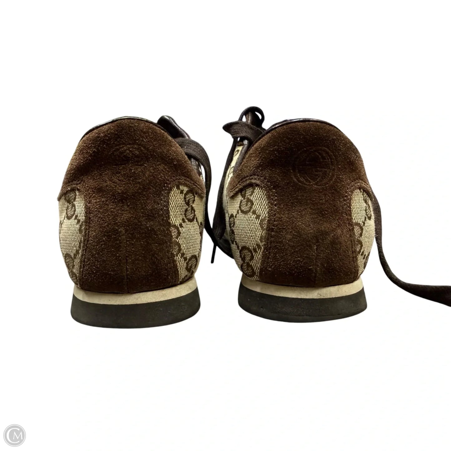 Shoes Luxury Designer By Gucci In Brown & Green, Size: 7