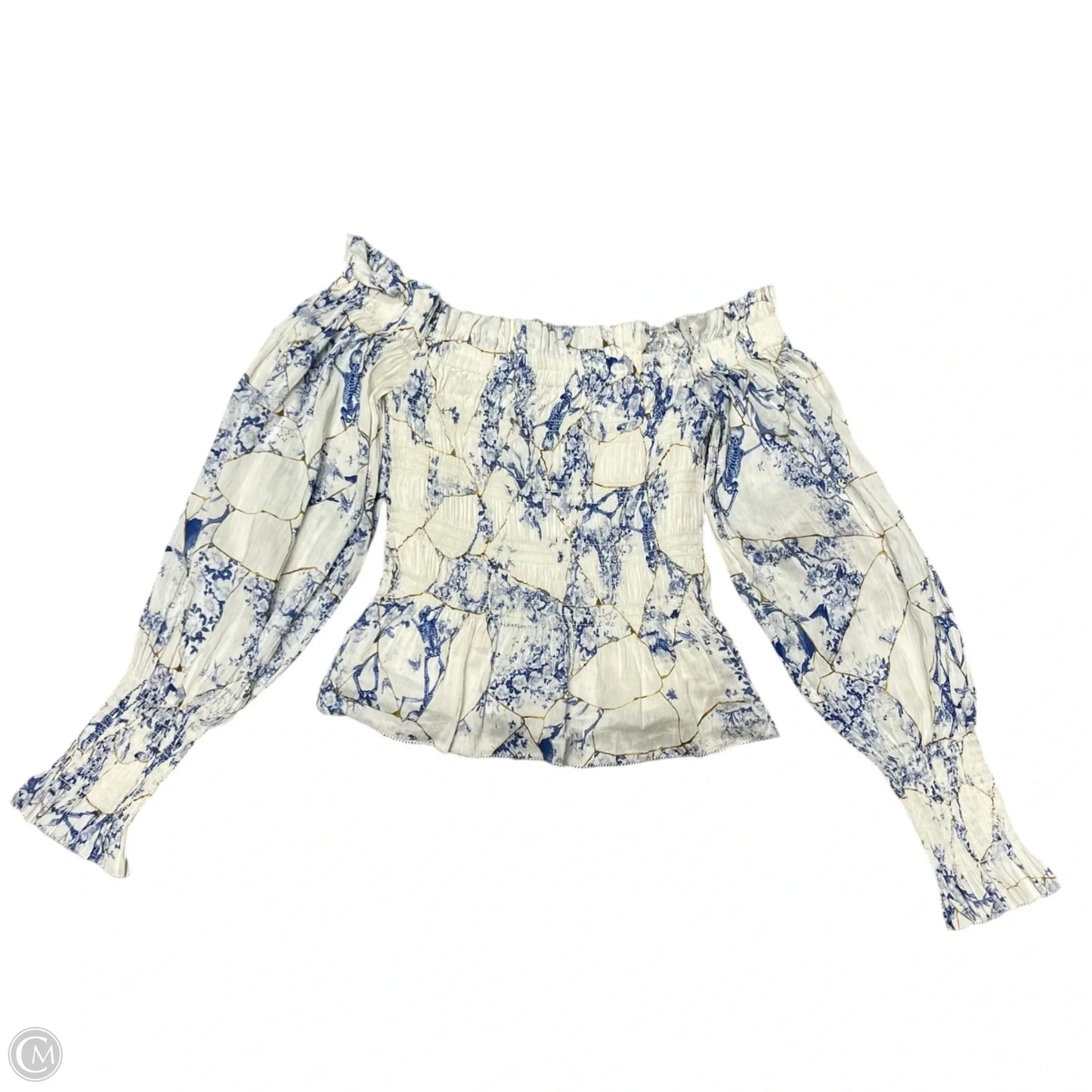 Top Long Sleeve Designer By All Saints In Blue & White, Size: S