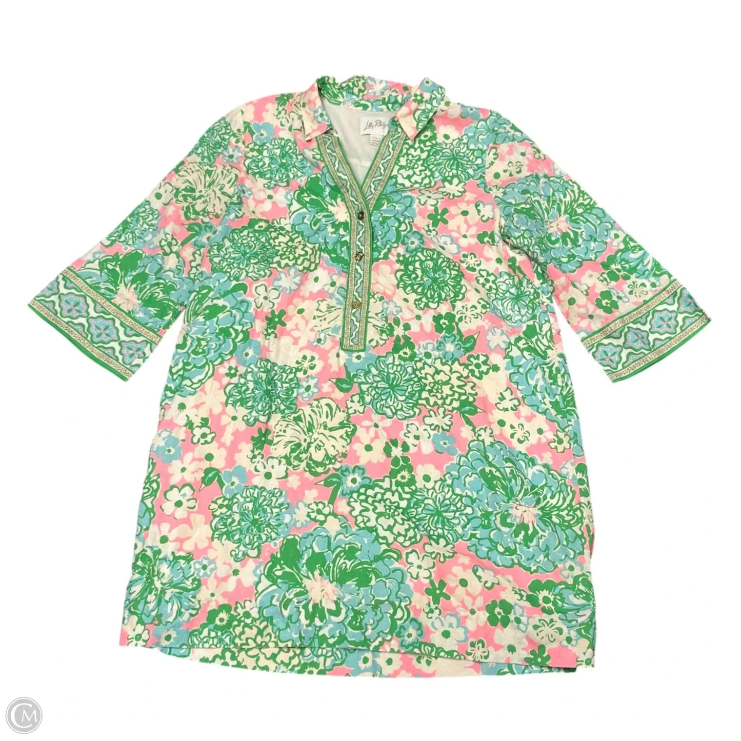 Dress Designer By Lilly Pulitzer In Cream & Green, Size: L