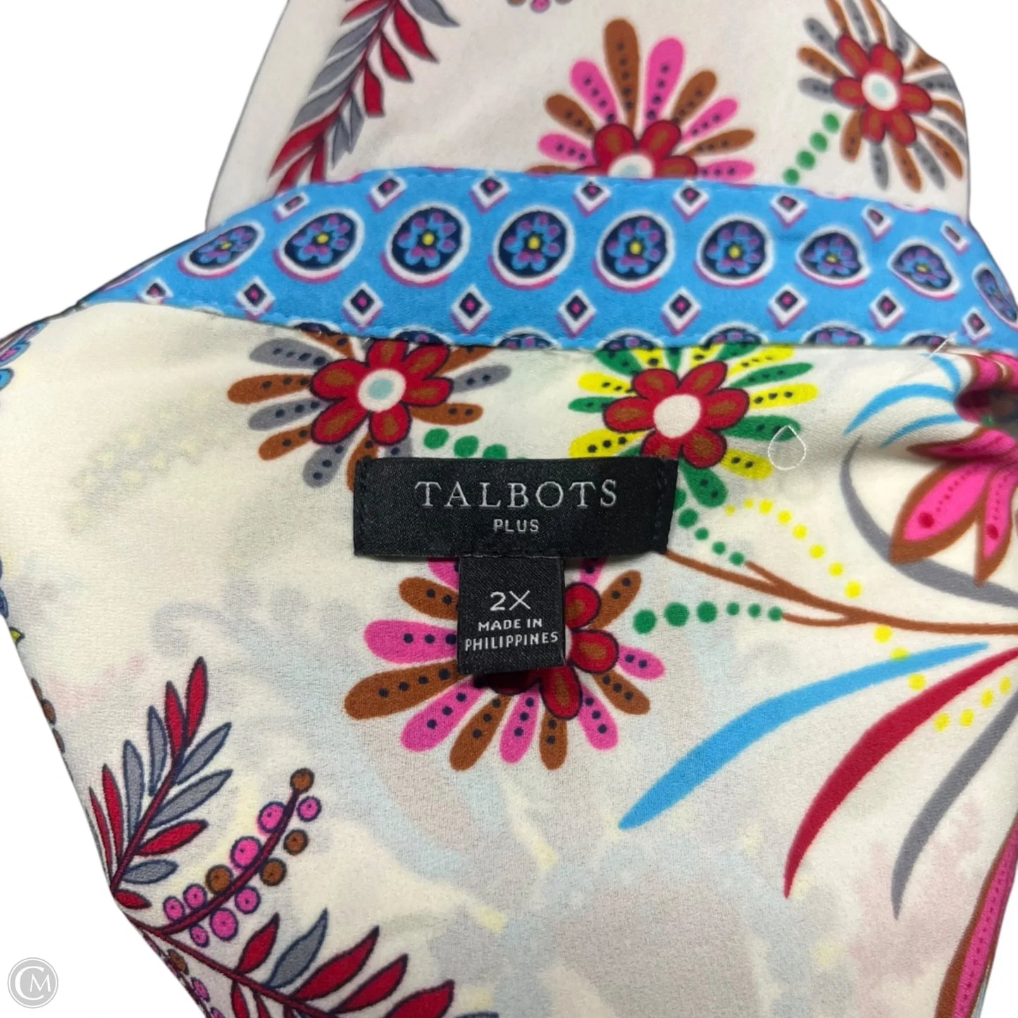 Top Long Sleeve By Talbots In Blue & Cream, Size: 2x