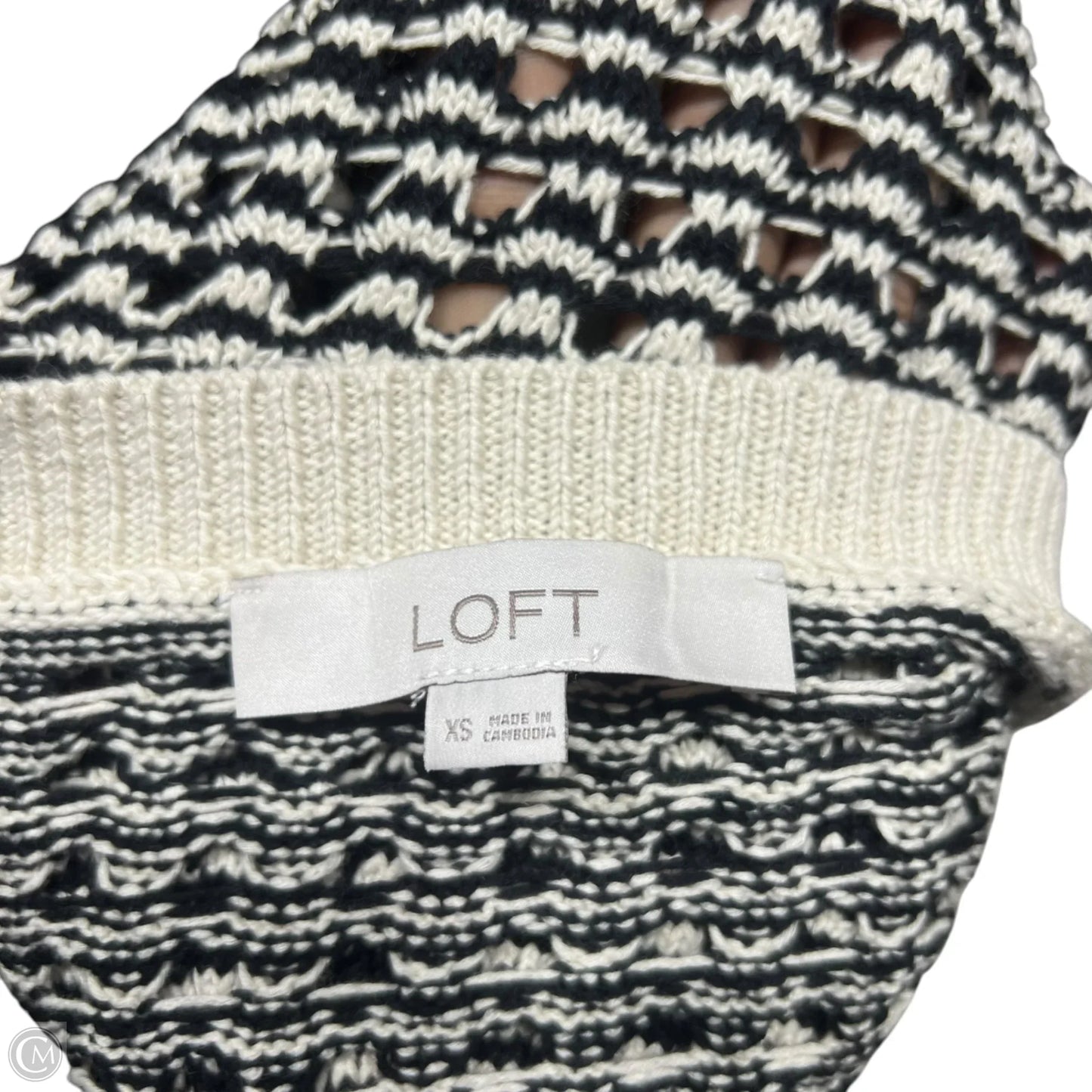 Sweater Cardigan By Loft In Black & Cream, Size: Xs
