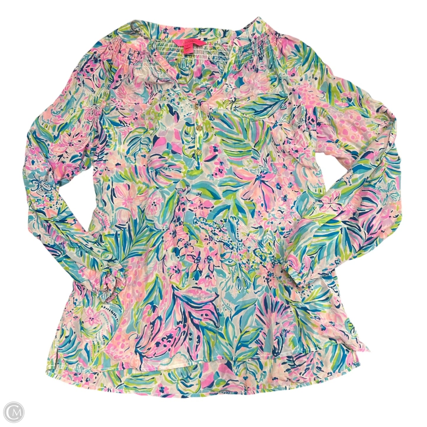 Top Long Sleeve Designer By Lilly Pulitzer In Blue & Green, Size: L