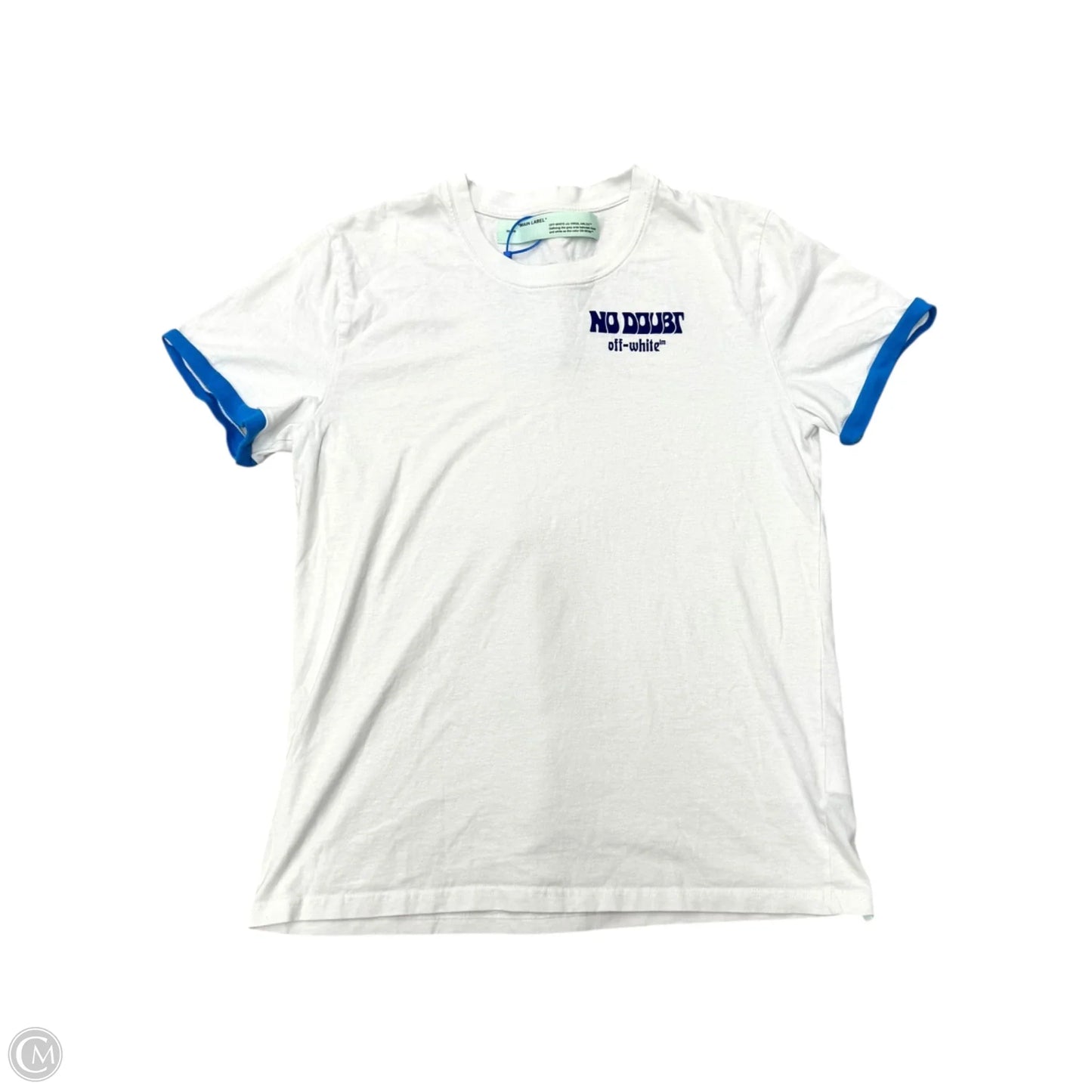 Top Short Sleeve Luxury Designer By Off-white In Blue & White, Size: L