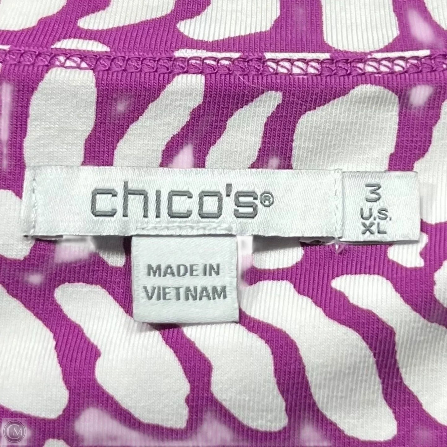 Top Long Sleeve By Chicos In Purple & White, Size: Xl