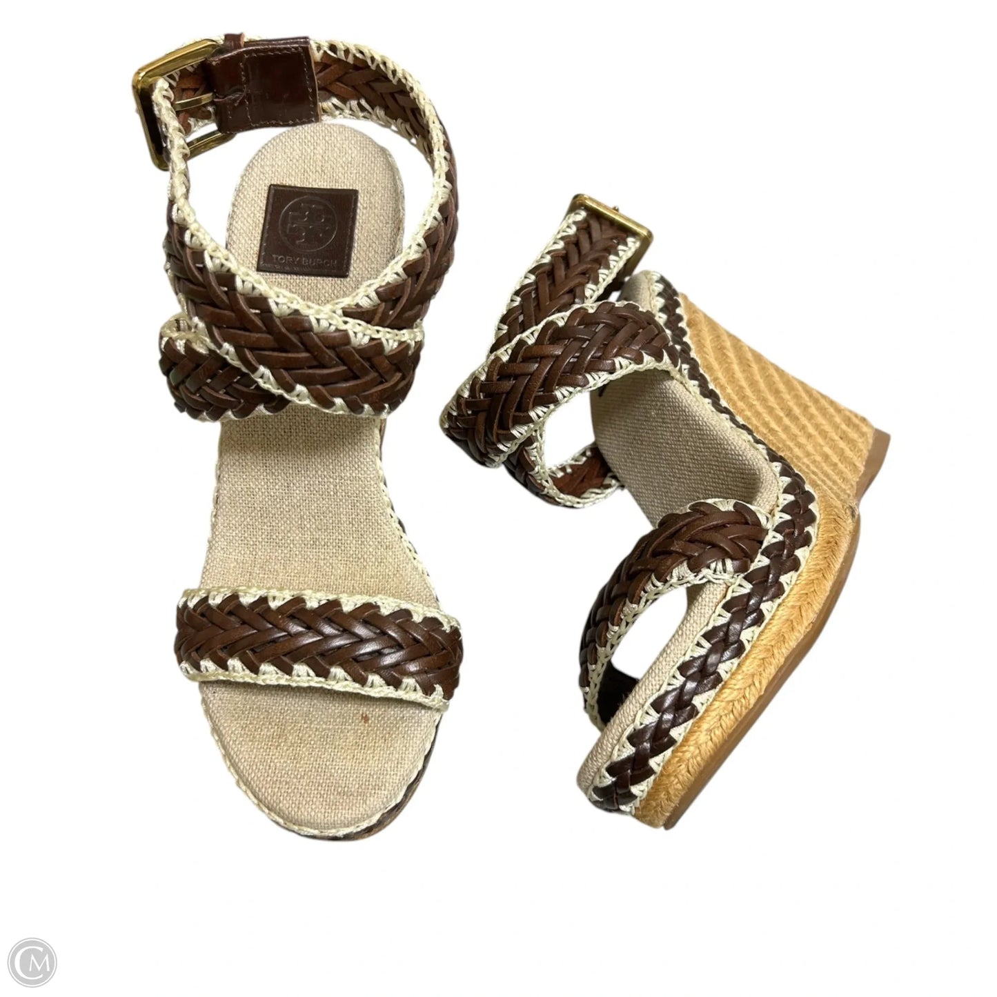 Sandals Designer By Tory Burch In Brown & Cream, Size: 5.5
