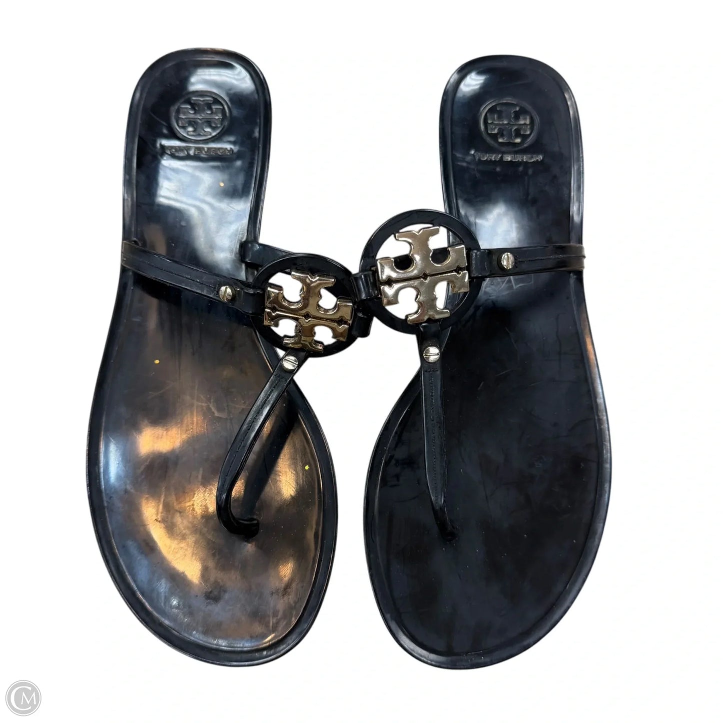 Sandals Designer By Tory Burch In Black & Gold, Size: 9