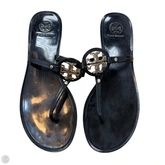 Sandals Designer By Tory Burch In Black & Gold, Size: 9