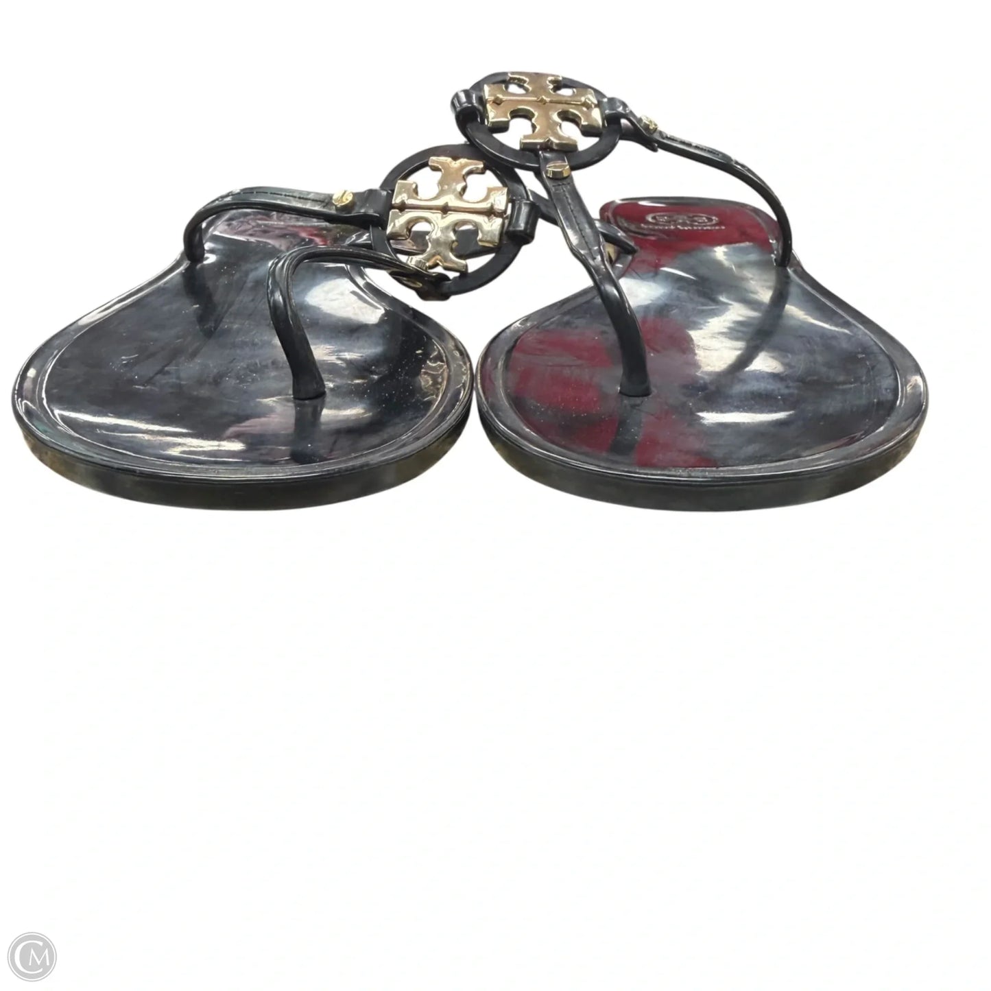 Sandals Designer By Tory Burch In Black & Gold, Size: 9