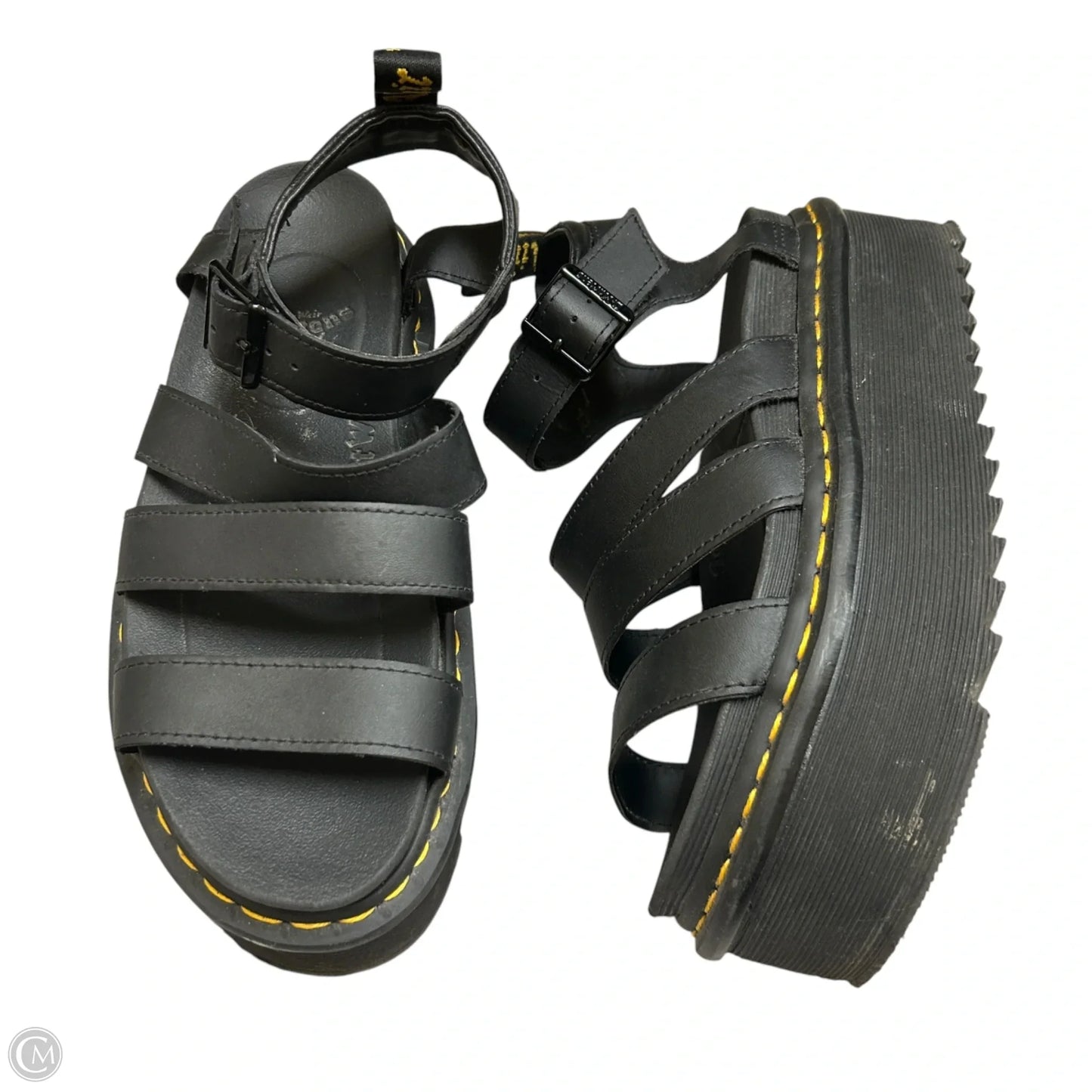 Sandals Heels Platform By Dr Martens In Black & Yellow, Size: 9