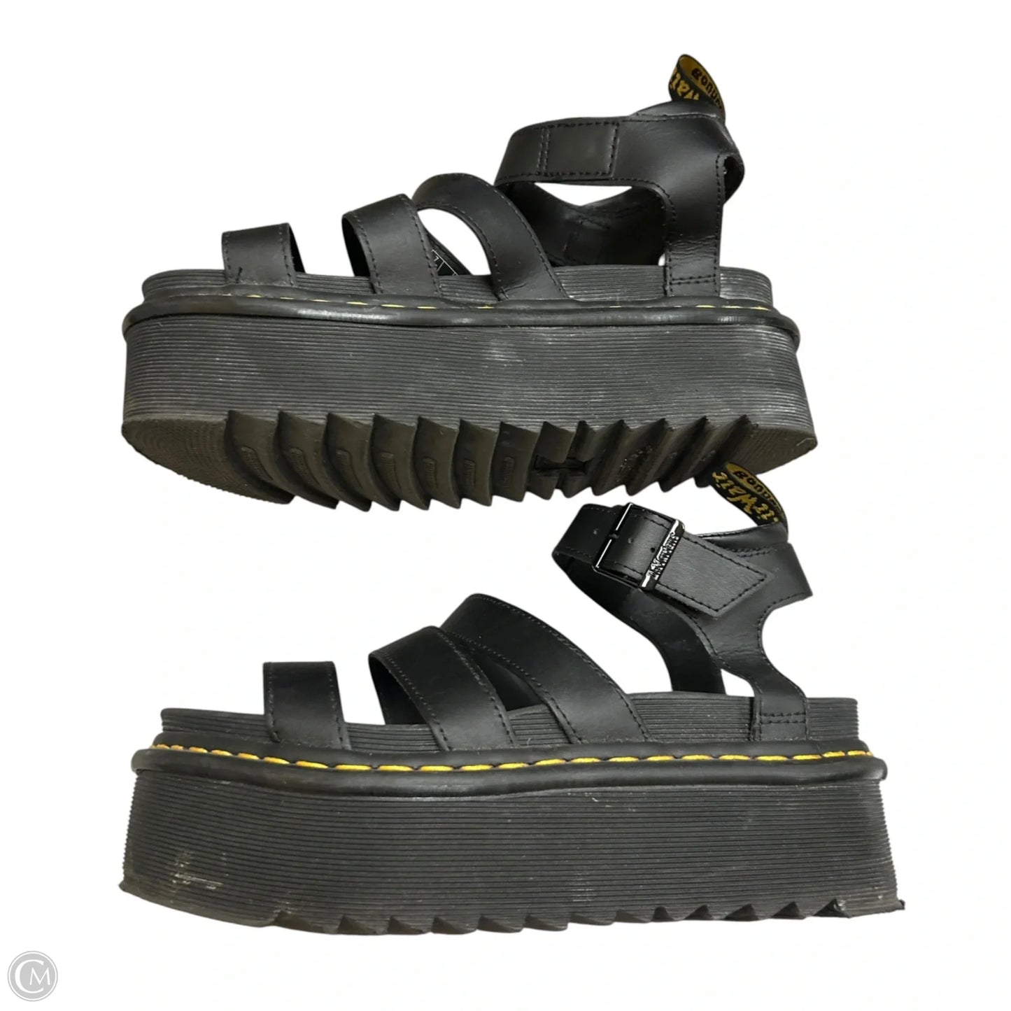 Sandals Heels Platform By Dr Martens In Black & Yellow, Size: 9
