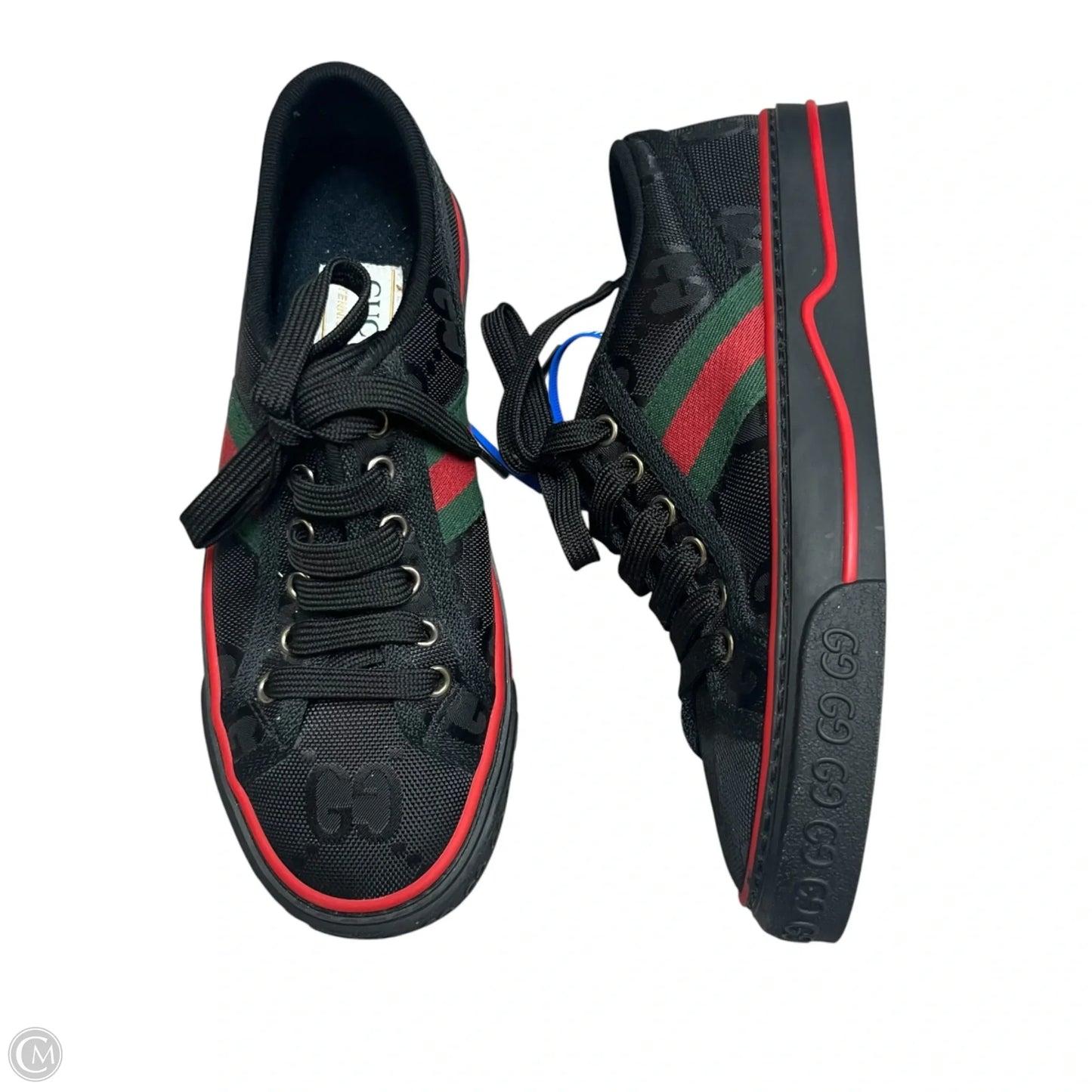 Shoes Luxury Designer By Gucci In Black & Red, Size: 6