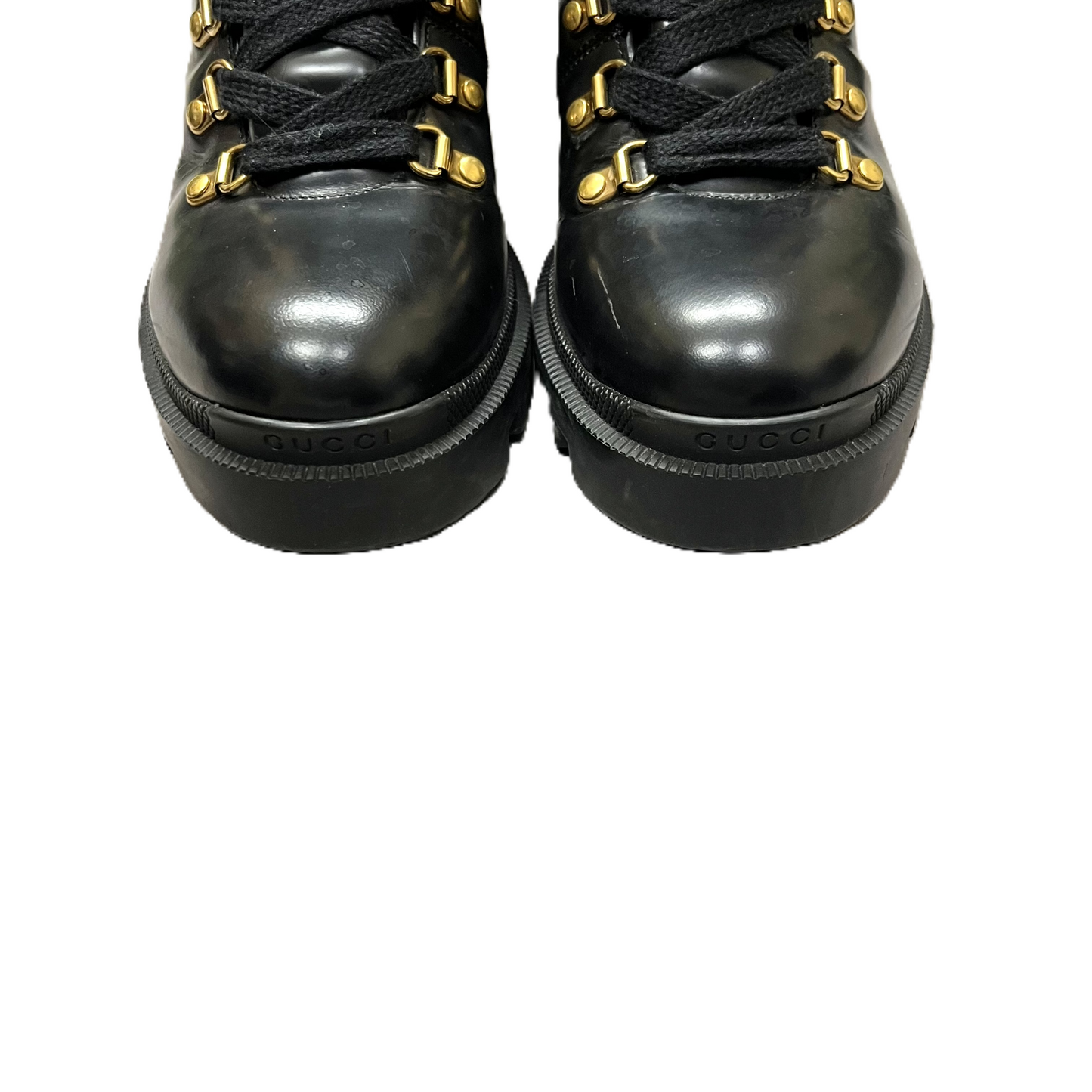 Boots Luxury Designer By Gucci In Black & Gold, Size: 9.5