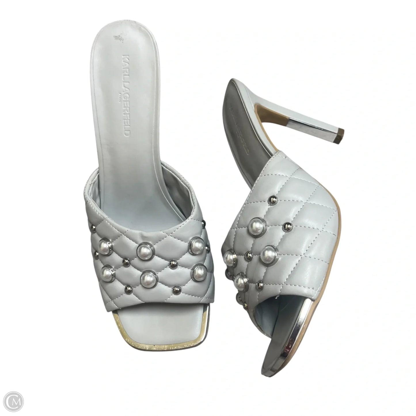 Sandals Designer By Karl Lagerfeld In Grey, Size: 10.5